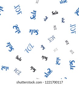 Dark BLUE vector seamless layout with discount of 70%. Gradient illustration with discount signs on white backdrop. Backdrop for mega promotions, discounts.