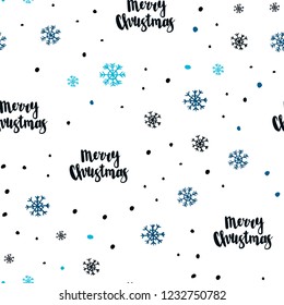 Dark BLUE vector seamless layout with bright snowflakes. Colorful decorative design in xmas style with snow. Pattern for design of window blinds, curtains.