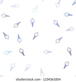 Dark BLUE vector seamless layout with ice-cream set. Glitter abstract sketch with ice-cream cones. Design for ad, poster, banner of cafes, restaurants.