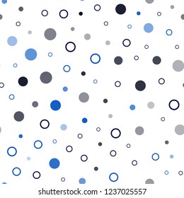 Dark BLUE vector seamless layout with circle shapes. Blurred bubbles on abstract background with colorful gradient. Pattern for trendy fabric, wallpapers.