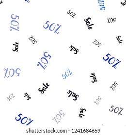 Dark BLUE vector seamless layout with discount of 50%. Gradient illustration with discount signs on white backdrop. Template for season sales, shopping ads.
