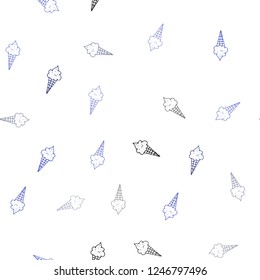 Dark BLUE vector seamless layout with ice-cream set. Set of abstract ice-cream cones with colorful gradient. Pattern for ads of breakfast, lunch, dinner.