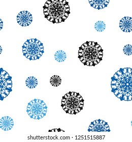 Dark BLUE vector seamless layout with bright snowflakes. Decorative shining illustration with snow on abstract template. Design for textile, fabric, wallpapers.