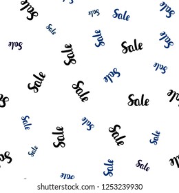 Dark BLUE vector seamless layout with discount words. Gradient illustration with discount signs on white backdrop. Pattern for ads, posters, banners of sales.