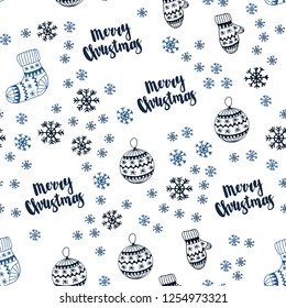 Dark BLUE vector seamless layout with bright snowflakes, balls, socks, mittens. Colorful xmas elements with gradient. Design for wallpaper, fabric makers.