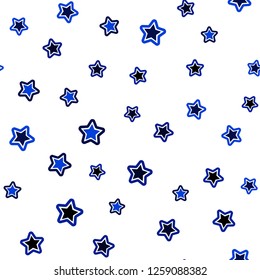 Dark BLUE vector seamless layout with bright stars. Blurred decorative design in simple style with stars. Texture for window blinds, curtains.