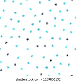 Dark BLUE vector seamless layout with bright snowflakes. Glitter abstract illustration with crystals of ice. Design for textile, fabric, wallpapers.