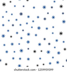 Dark BLUE vector seamless layout with bright snowflakes. Shining colorful illustration with snow on abstract template. Pattern for trendy fabric, wallpapers.