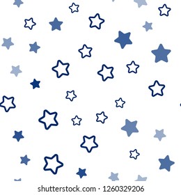 Dark BLUE vector seamless layout with bright stars. Decorative shining illustration with stars on abstract template. Template for business cards, websites.
