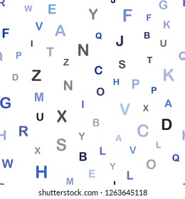 Dark BLUE vector seamless layout with latin alphabet. Shining colorful illustration with isolated letters. Design for textile, fabric, wallpapers.