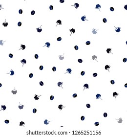 Dark BLUE vector seamless layout with coffee set. Gradient abstract collection of coffee cups and beans. Doodle design for your business advert of cafes.