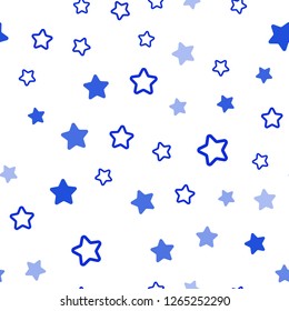 Dark BLUE vector seamless layout with bright stars. Decorative shining illustration with stars on abstract template. Template for business cards, websites.