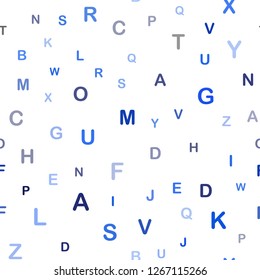 Dark BLUE vector seamless layout with latin alphabet. Modern geometrical illustration with ABC english symbols. Pattern for design of fabric, wallpapers.