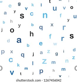 Dark BLUE vector seamless layout with latin alphabet. Abstract illustration with colored latin alphabet. Pattern for design of fabric, wallpapers.