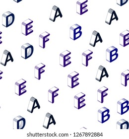 Dark BLUE vector seamless layout with 3D latin alphabet. Colorful 3D alphabet signs with gradient on white background. Pattern for trendy fabric, wallpapers.