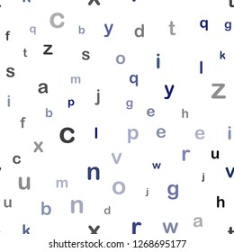 Dark BLUE vector seamless layout with latin alphabet. Colored alphabet signs with gradient on white background. Template for business cards, websites.