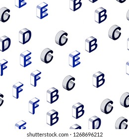 Dark BLUE vector seamless layout with 3D latin alphabet. Colorful 3D alphabet signs with gradient on white background. Pattern for design of fabric, wallpapers.