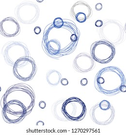 Dark BLUE vector seamless layout with circle shapes. Beautiful colored illustration with blurred circles in nature style. Template for business cards, websites.