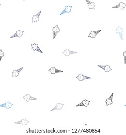 Dark BLUE vector seamless layout with ice-cream set. Illustration with set of delicious sweet ice-cream cones. Pattern for menu of cafes and restaurants.