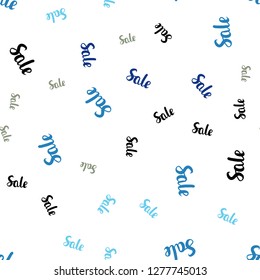 Dark BLUE vector seamless layout with discount words. Abstract illustration with colorful gradient symbols of sales. Pattern for ads, posters, banners of sales.