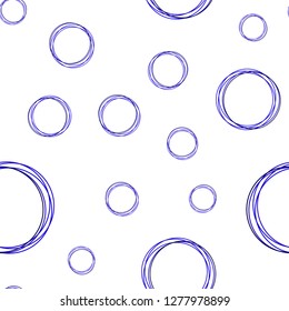 Dark BLUE vector seamless layout with circle shapes. Glitter abstract illustration with blurred drops of rain. Template for business cards, websites.