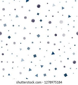Dark BLUE vector seamless layout with circles, lines, rectangles. Abstract gradient illustration with circles, triangles, cubes. Trendy design for wallpaper, fabric makers.