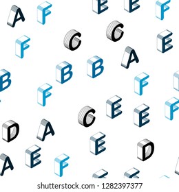 Dark BLUE vector seamless layout with 3D latin alphabet. Abstract illustration with colorful 3D latin alphabet. Texture for window blinds, curtains.