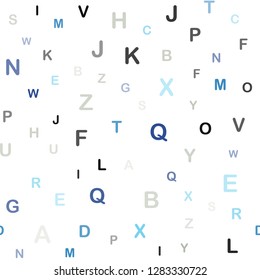 Dark BLUE vector seamless layout with latin alphabet. Modern geometrical illustration with ABC english symbols. Design for textile, fabric, wallpapers.