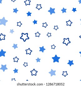 Dark BLUE vector seamless layout with bright stars. Modern geometrical abstract illustration with stars. Texture for window blinds, curtains.