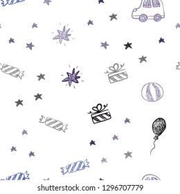 Dark BLUE vector seamless layout in new year style. Illustration with a gradient toy car, baloon, candy, star, ball. Pattern for carnival, festival ads.