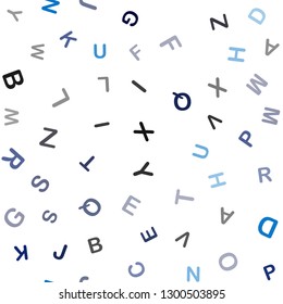 Dark BLUE vector seamless layout with latin alphabet. Shining illustration with ABC symbols on abstract template. Pattern for design of fabric, wallpapers.