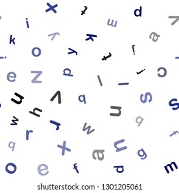 Dark BLUE vector seamless layout with latin alphabet. Blurred design in simple style with signs of alphabet. Template for business cards, websites.