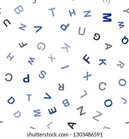 Dark BLUE vector seamless layout with latin alphabet. Colored alphabet signs with gradient on white background. Design for wallpaper, fabric makers.