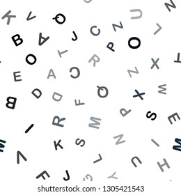 Dark BLUE vector seamless layout with latin alphabet. Blurred design in simple style with signs of alphabet. Design for textile, fabric, wallpapers.