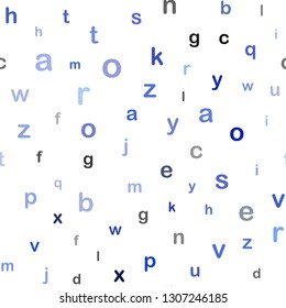 Dark BLUE vector seamless layout with latin alphabet. Modern geometrical illustration with ABC english symbols. Pattern for design of fabric, wallpapers.