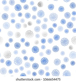 Dark BLUE vector seamless natural elegant template. Sketchy doodles with flowers on blurred background. Elegant pattern for a brand book.