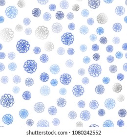 Dark BLUE vector seamless natural elegant pattern. Sketchy doodles with flowers on blurred background. A new texture for your design.