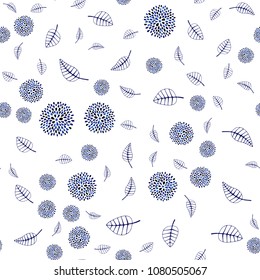 Dark BLUE vector seamless natural backdrop with leaves and flowers. Decorative design in Indian style on white background. A new texture for your wallpaper design.