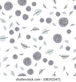 Dark BLUE vector seamless natural background with leaves and flowers. Abstract illustration with leaves, flowers in doodles style. Completely new design for your business.