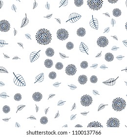 Dark BLUE vector seamless natural pattern with leaves and flowers. Illustration with doodles on abstract template. Doodle design can be used for your web site.
