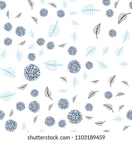Dark BLUE vector seamless natural pattern with leaves and flowers. Brand new colored illustration with leaves and flowers. Template for backgrounds of cell phones.