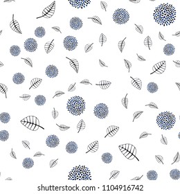 Dark BLUE vector seamless natural background with leaves and flowers. Doodle illustration of leaves and flowers in Origami style. Doodle design can be used for your web site.