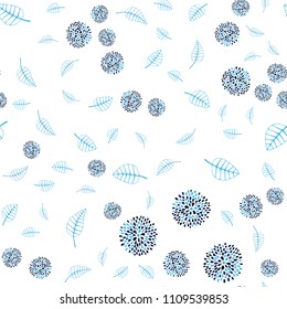 Dark BLUE vector seamless natural backdrop with leaves and flowers. Glitter abstract illustration with leaves and flowers. Doodle design can be used for your web site.