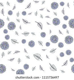 Dark BLUE vector seamless natural pattern with leaves and flowers. Colorful illustration in doodle style with leaves, flowers. Pattern for colorful books and pages for kids.