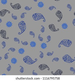 Dark BLUE vector seamless natural background with leaves and flowers. An elegant bright illustration with leaves and flowers. Pattern for colorful books and pages for kids.