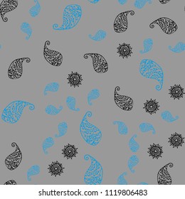 Dark BLUE vector seamless natural artwork with leaves and flowers. An elegant bright illustration with leaves and flowers. The best blurred design for your business.