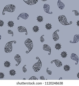 Dark BLUE vector seamless natural backdrop with leaves and flowers. Glitter abstract illustration with leaves and flowers. Pattern for heads of websites and designs.