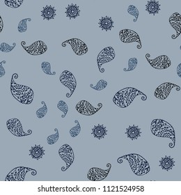 Dark BLUE vector seamless natural background with leaves and flowers. Illustration with doodles on abstract template. Completely new template for your design.