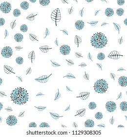 Dark BLUE vector seamless natural background with leaves and flowers. Abstract illustration with leaves, flowers in doodles style. Pattern for heads of websites and designs.