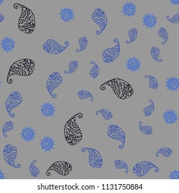Dark BLUE vector seamless natural background with leaves and flowers. Doodle illustration of leaves and flowers in Origami style. Hand painted design for web, wrapping.